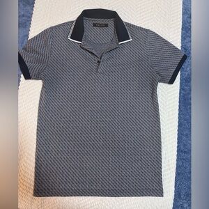 Men's Navy Patterned Short-Sleeve Polo